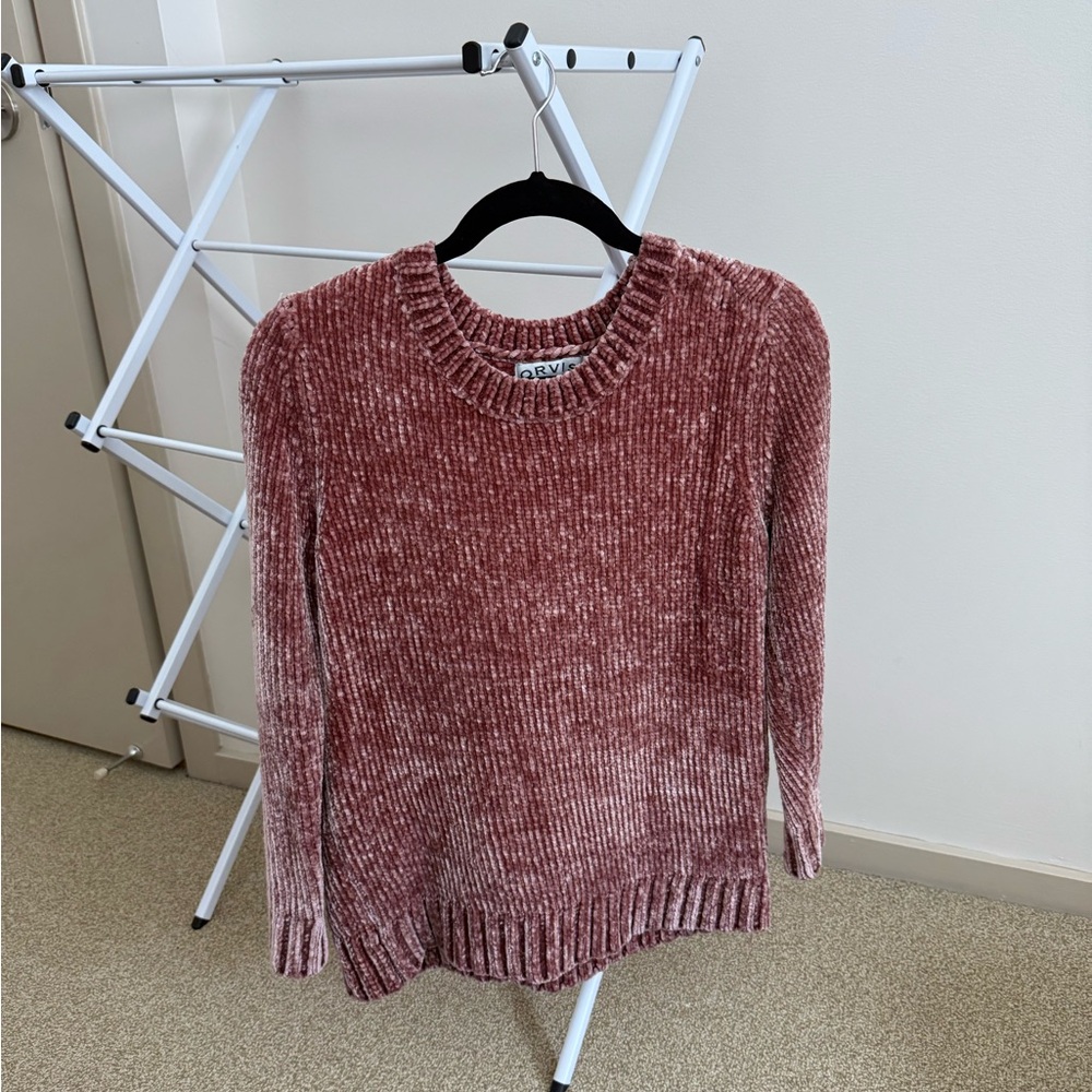 Velvet Pink Crew Neck Sweater Cozy Chenille Texture